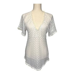 Lilly Pulitzer Coverup White Crochet Pom Pom Size S